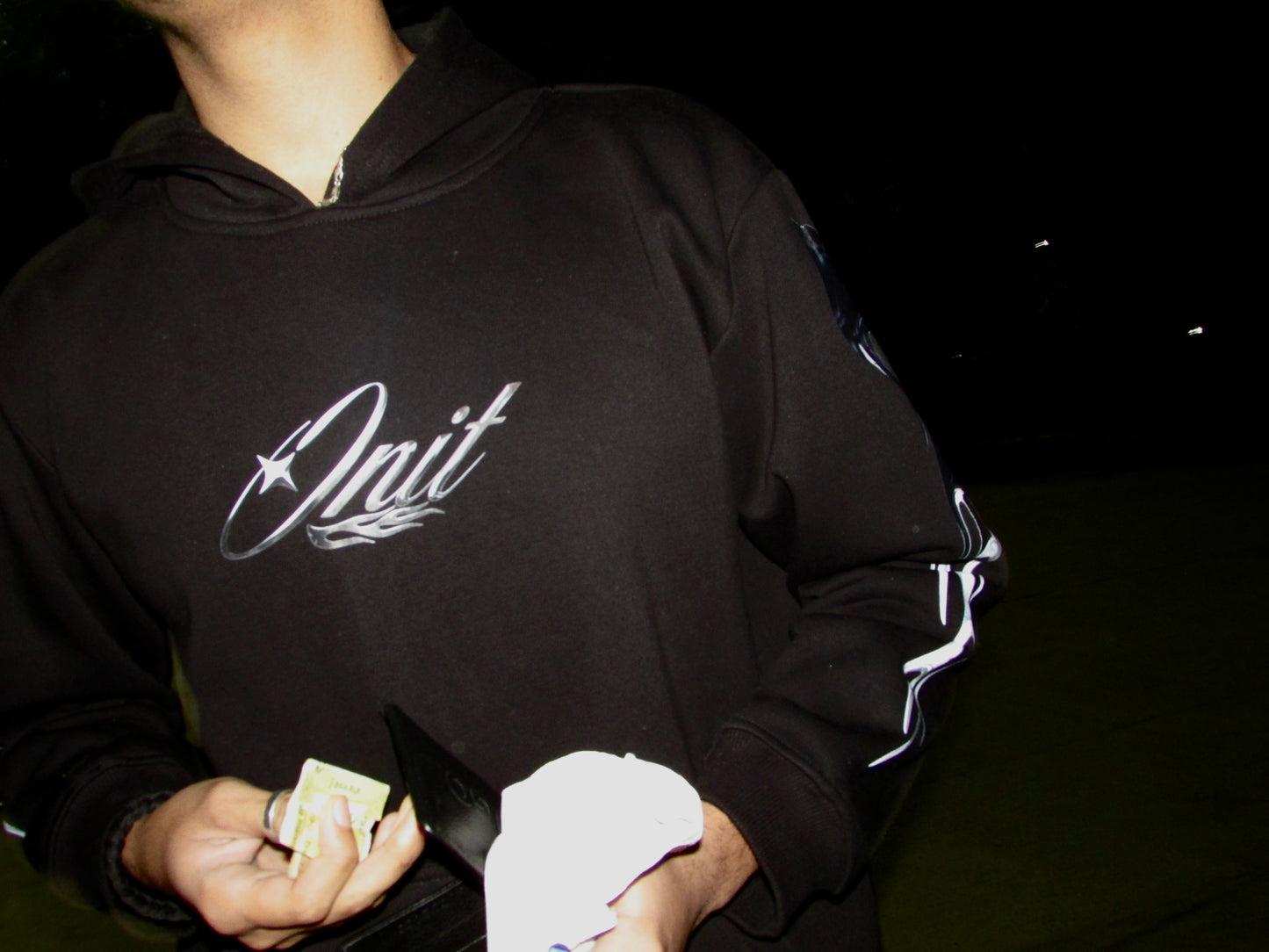 ONIT FIRE HOODIE - MOLTEN CHROME - BLACK OVERSIZED BAGGY