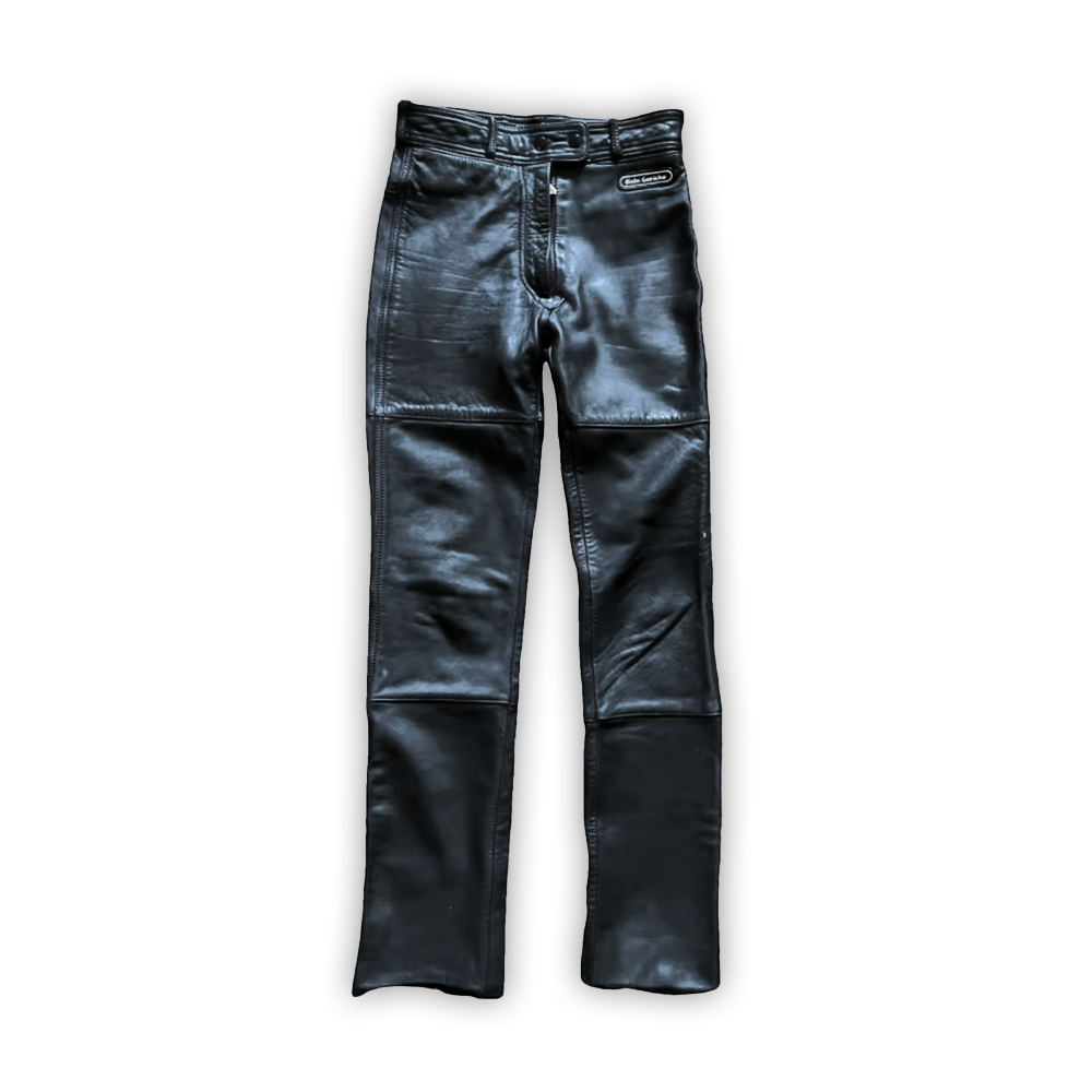 80s Black Leather Straight Leg Classic Motorcycle Pant