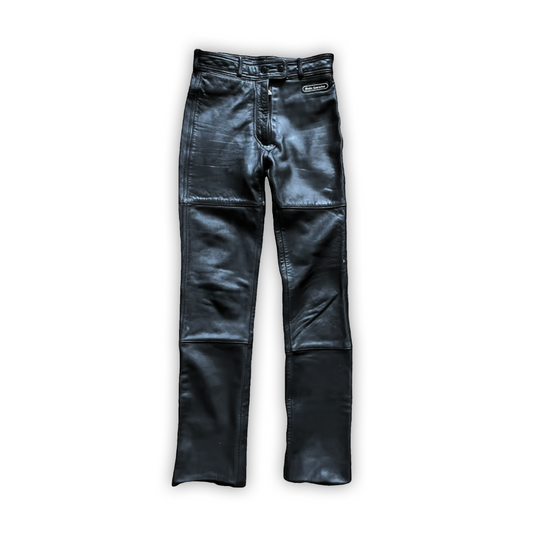 80s Black Leather Straight Leg Classic Motorcycle Pant